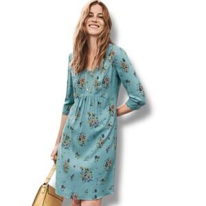 Boden Size 6 S Eliza Blue Heritage Floral 3/4 Sleeve Shift Dress Cottage Peasant